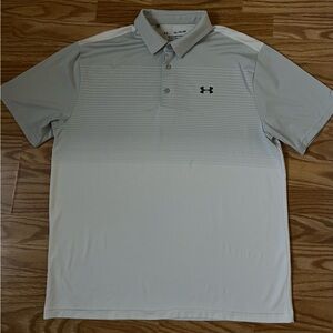 Under Armour Playoff Polo Men’s XL Gray White Striped Golf Shirt